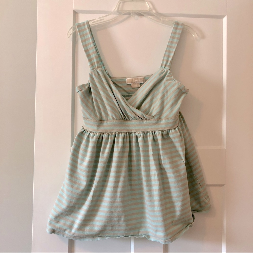 Michael Kors Mint Tan Striped V-Neck Tank Top Size L Cotton